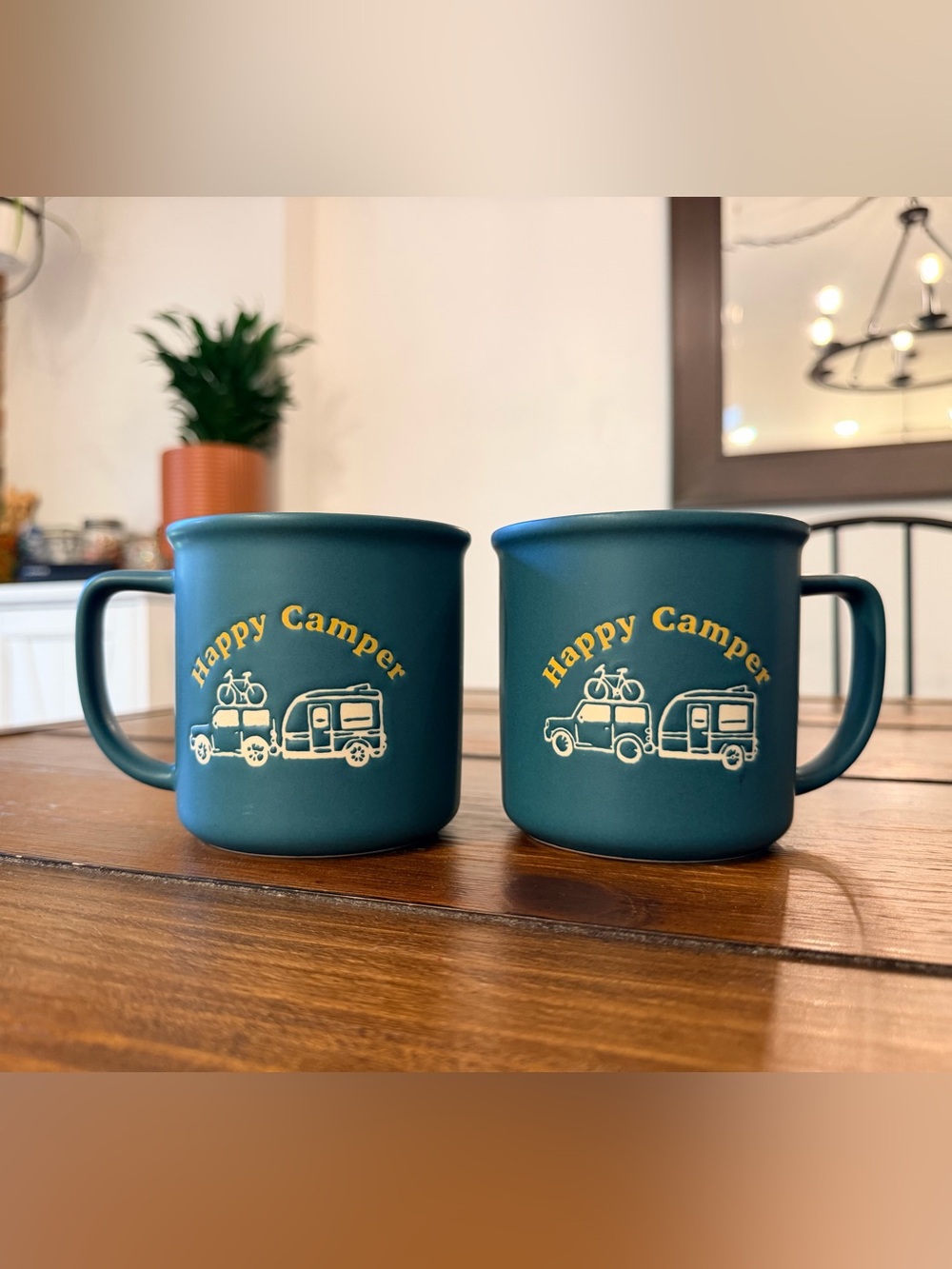 Happy Camper Teal Ceramic Camp Mugs - Set of 2